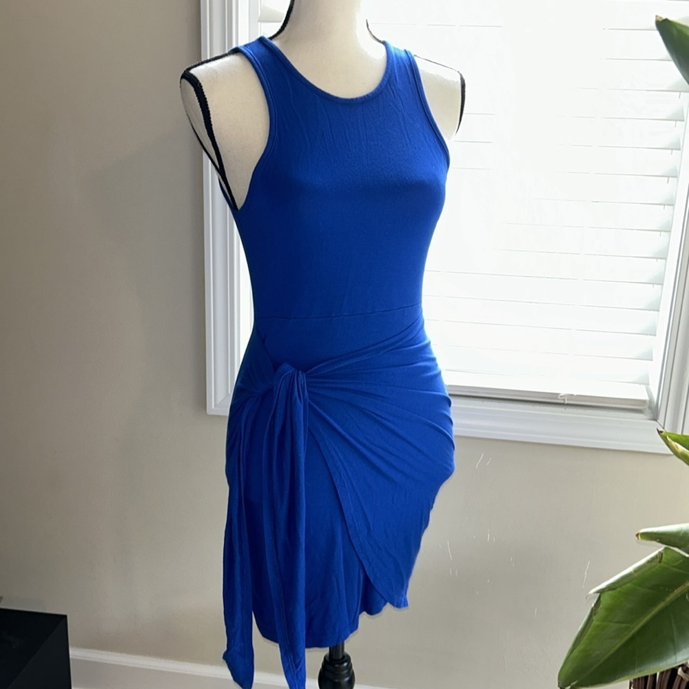 Royal blue side tie stretchy dress high neck